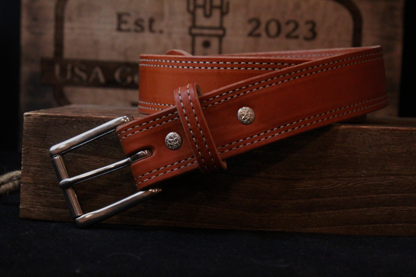 Work Belt, men’s leather belt, front view