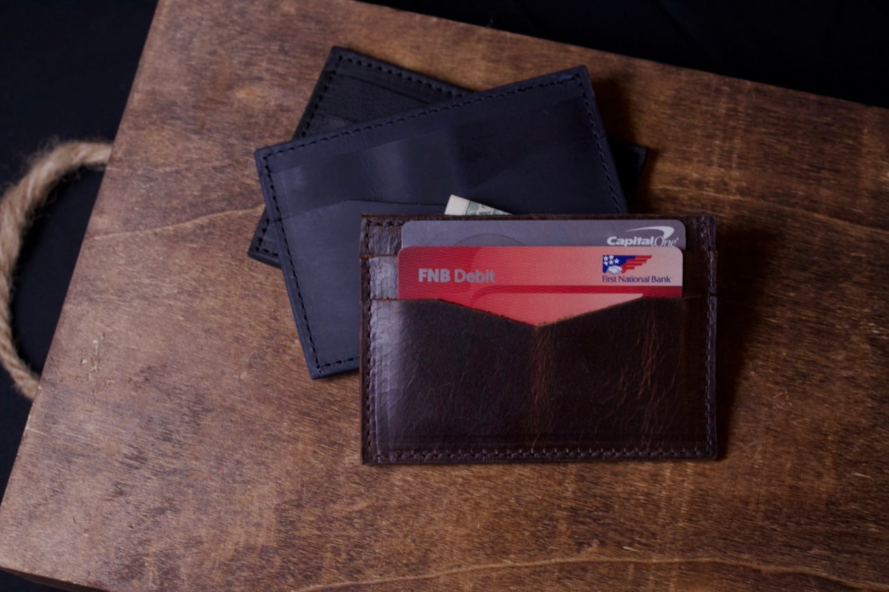 3 Barebones Card Wallets stacked, mens leather wallets