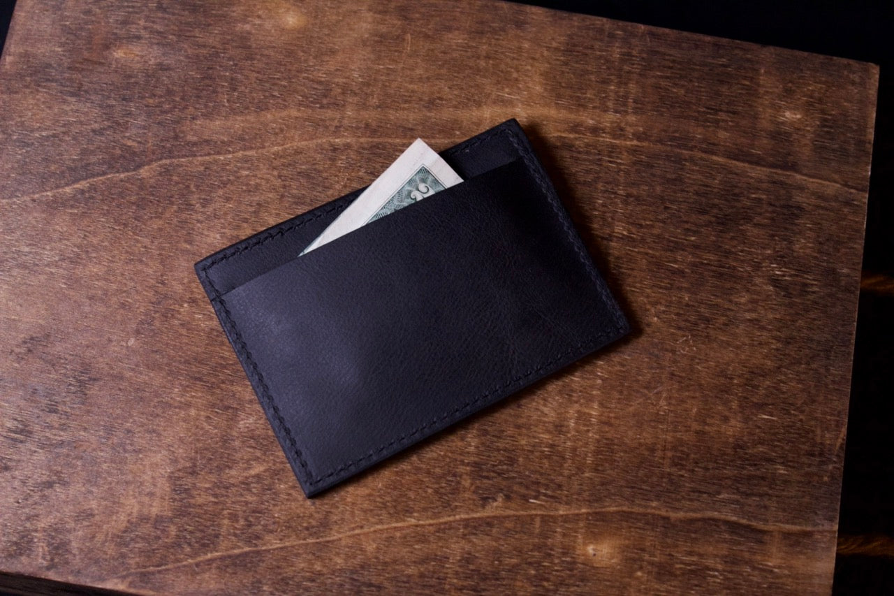 Barebones Card Wallet, mens leather wallet, black,  back view