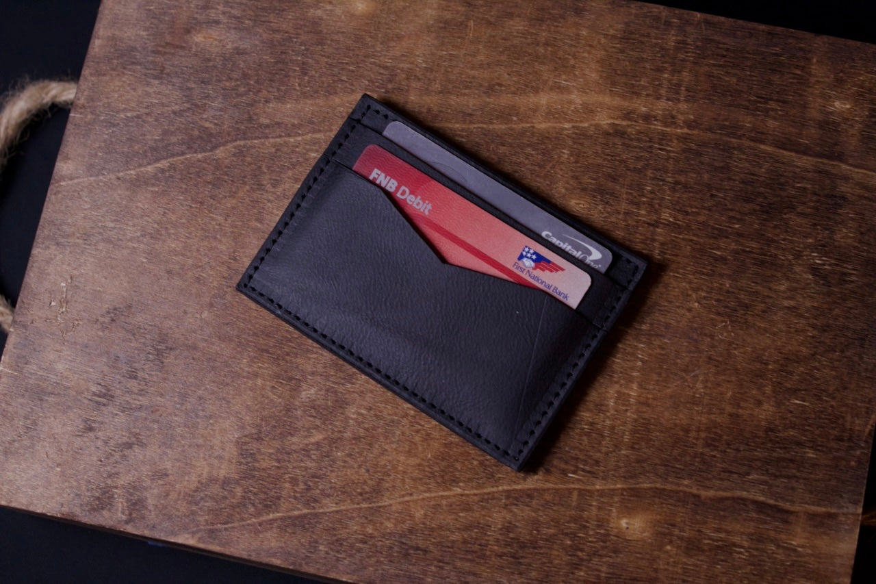 Barebones Card Wallet, mens leather wallet, black,  front view