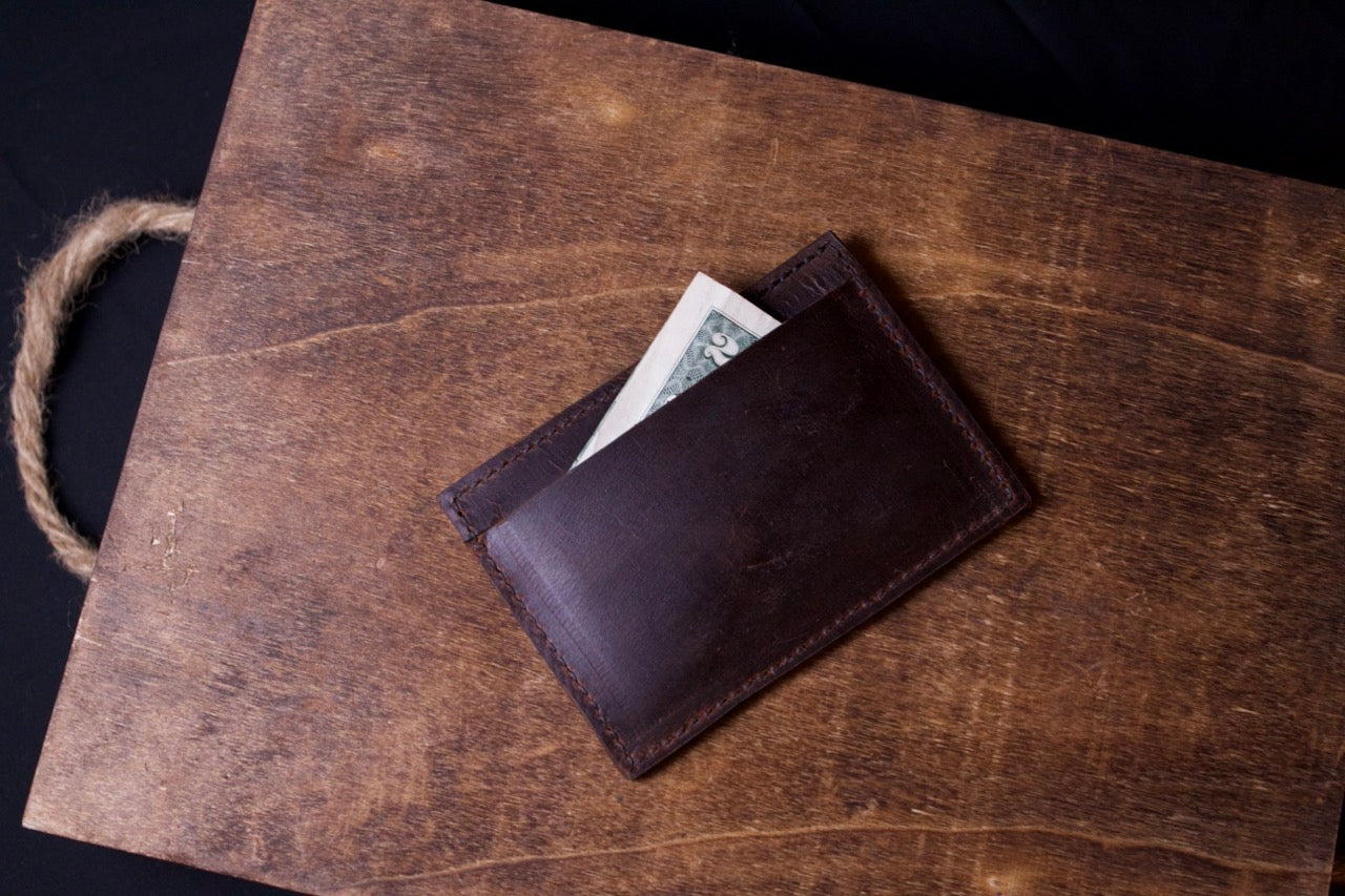 Barebones Card Wallet, mens leather wallet, brown,  back view