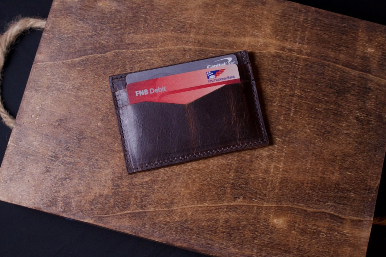 Barebones Card Wallet, mens leather wallet, brown,  front view