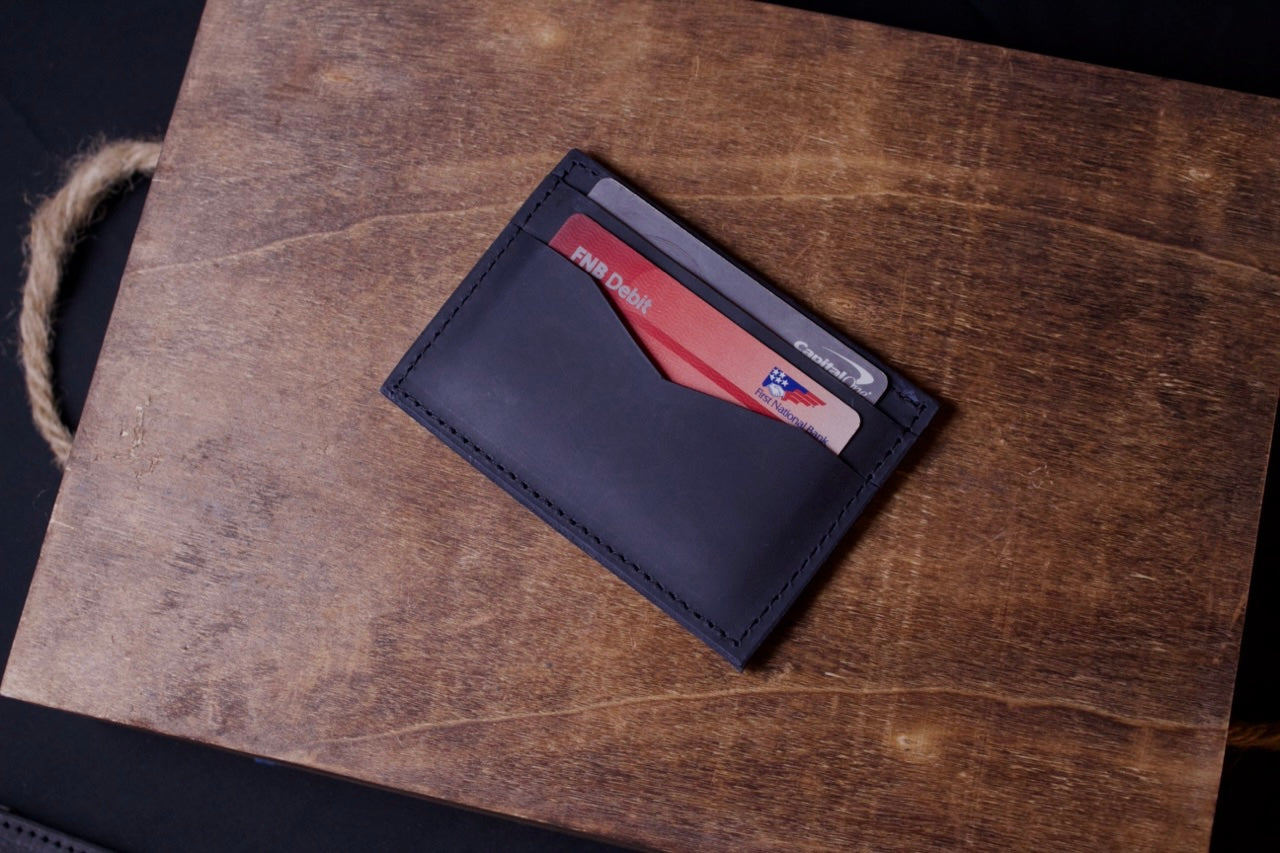 Barebones Card Wallet, mens leather wallet, navy blue, top view