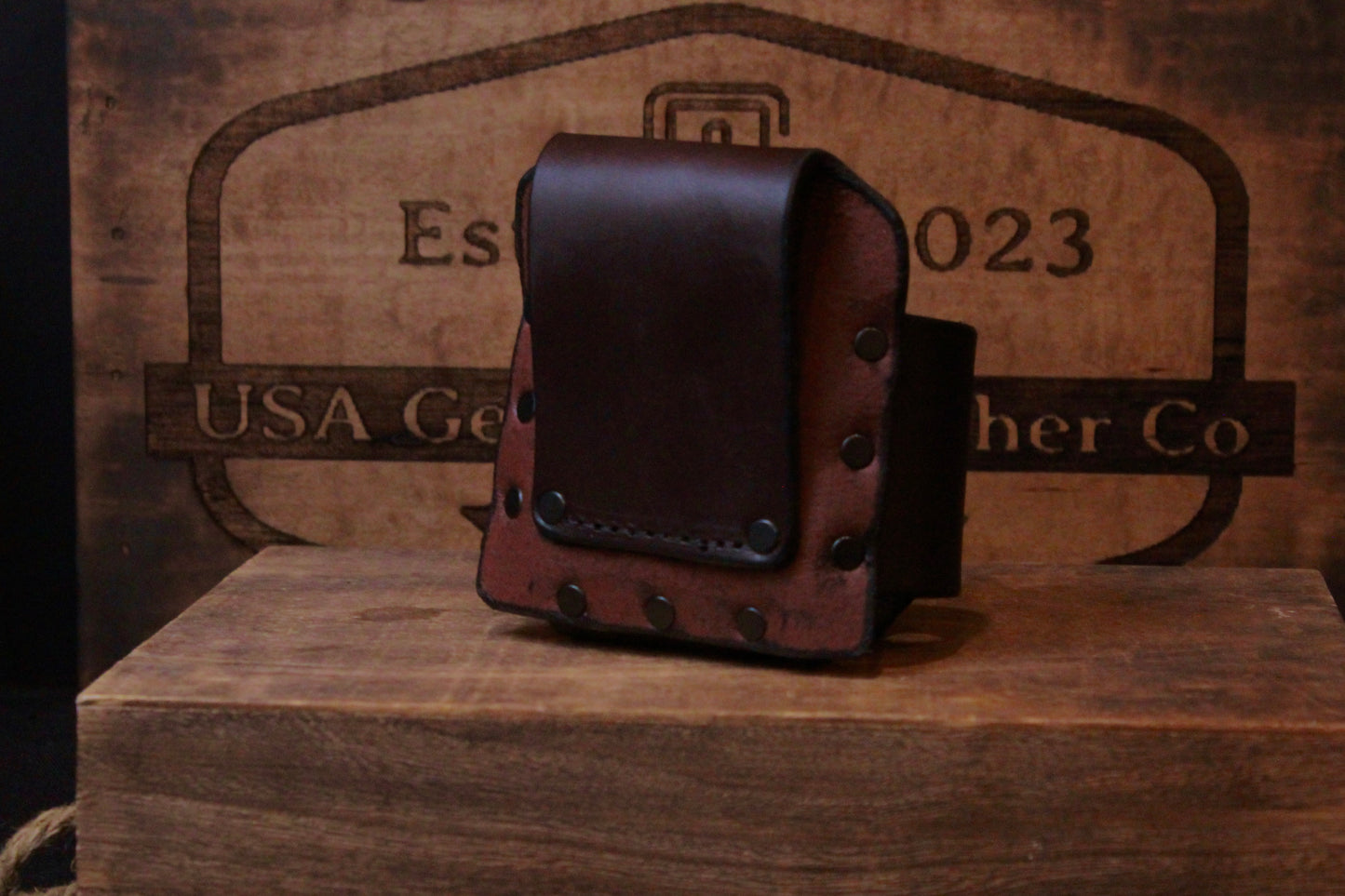 Leather Tape Measure Holder, back view