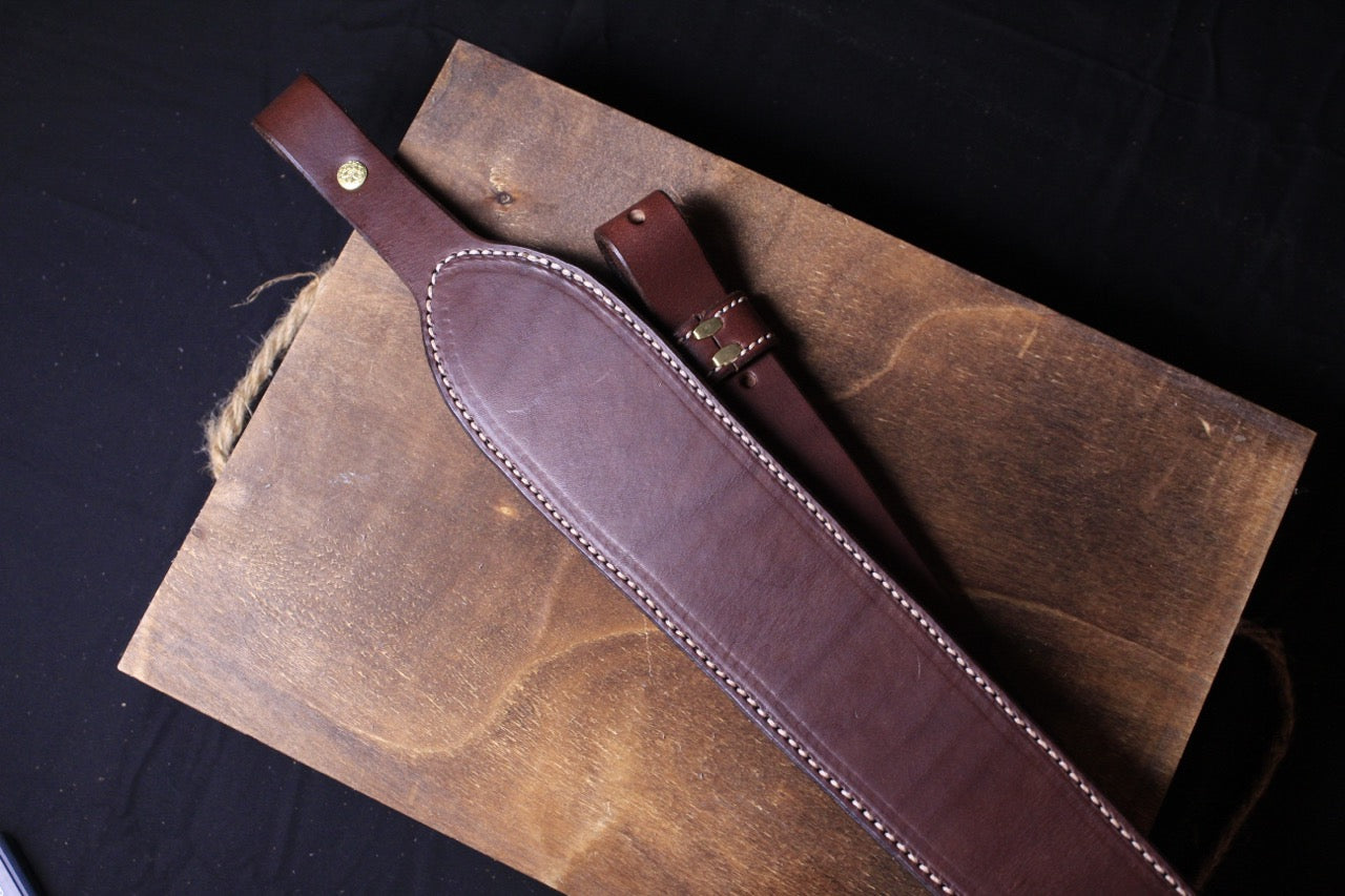 Padded Gun Strap, padded rifle sling, brown, top view