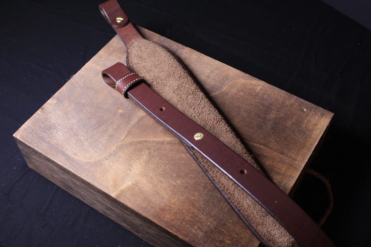Padded Gun Strap, padded rifle sling, brown, top view, inside