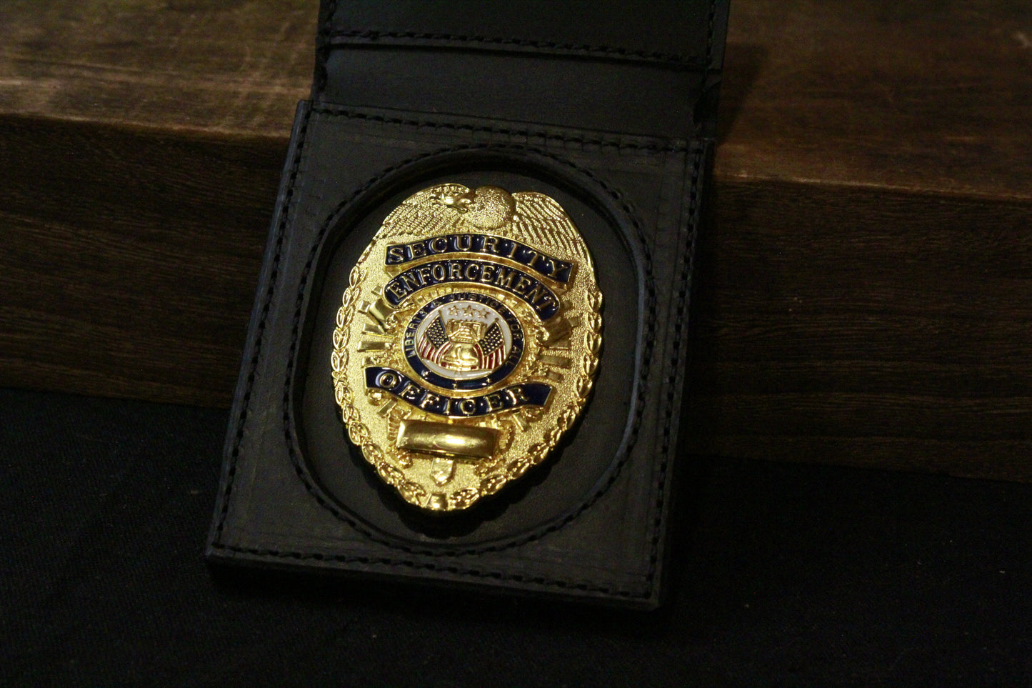 Police Badge Wallet, black, closeup view