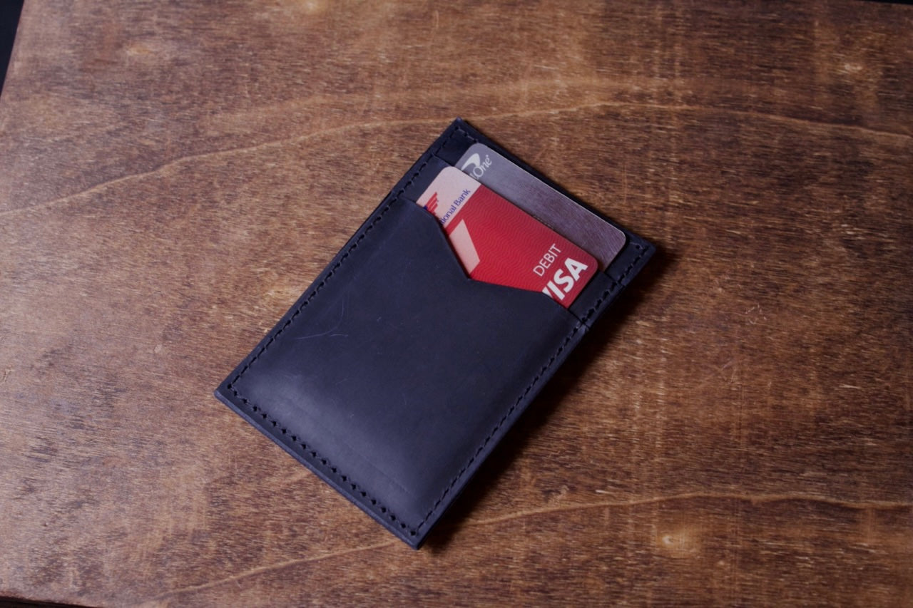 Barebones Card Wallet (portrait), leather slim wallet, navy blue, top view