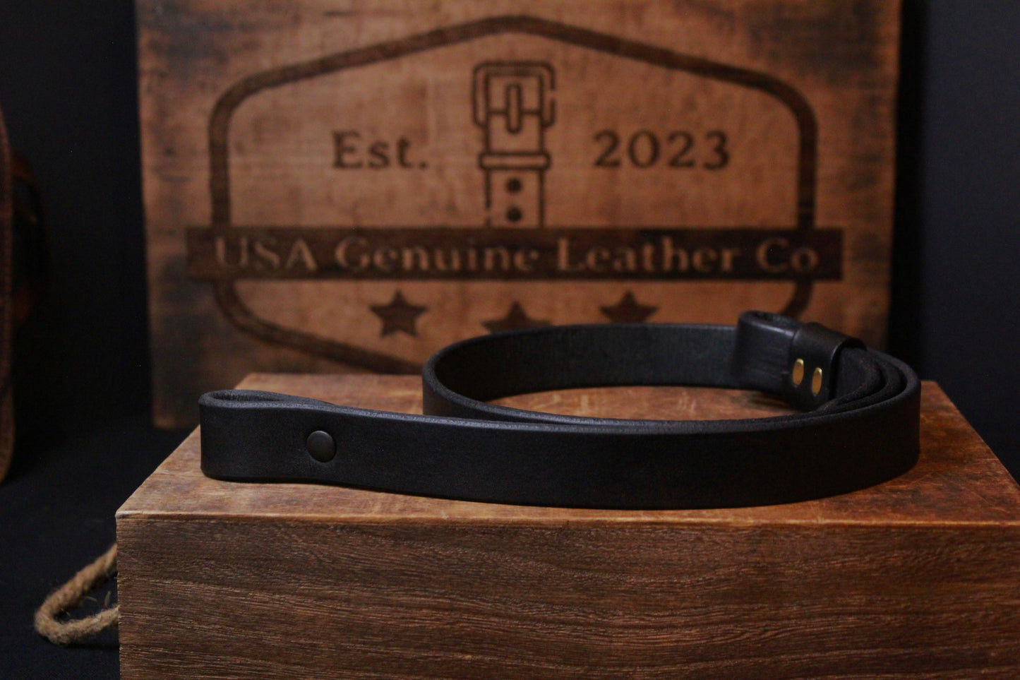 Black Classic leather gun sling - classic leather gun strap, classic leather rifle sling, classic leather rifle strap - handcrafted - for hunting