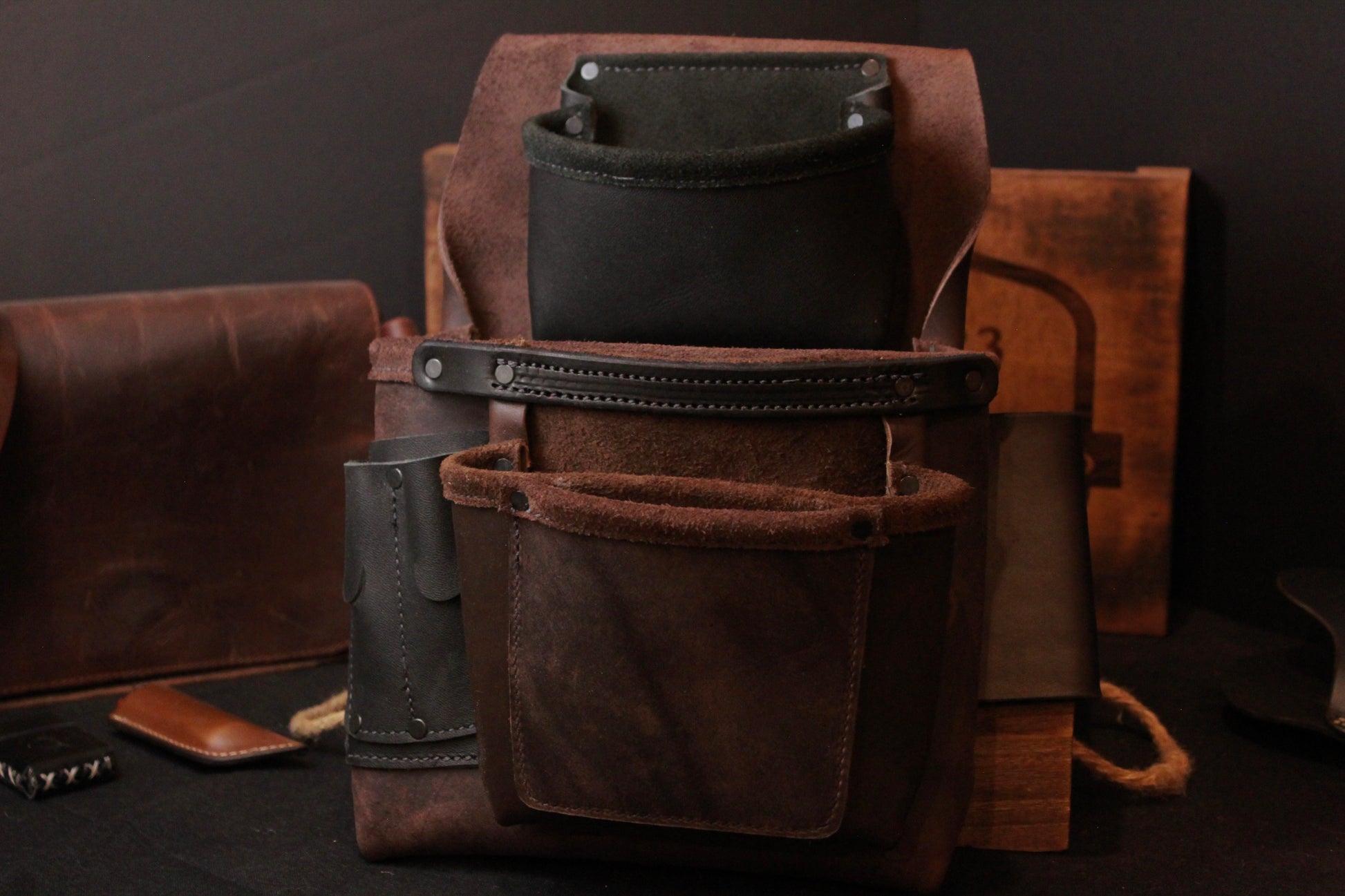 Left Side Leather Tool Bag, brown, front view