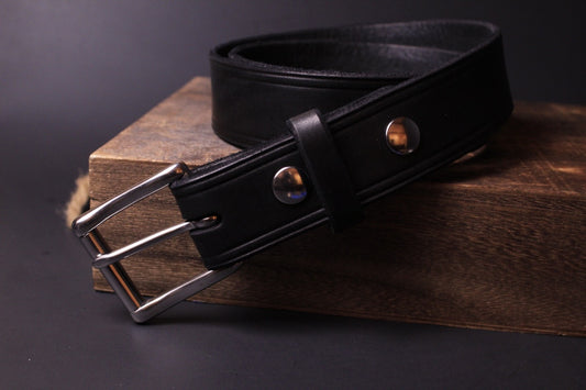 Ol' Reliable mens leather belt, black, front view