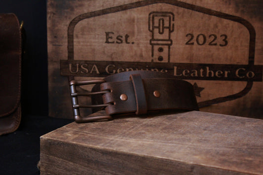 The Lone Ranger mens leather belt, front right view