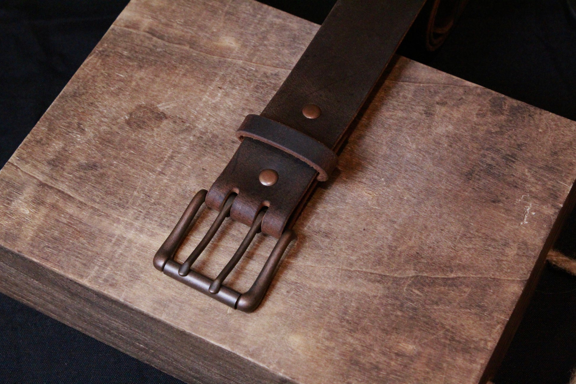 The Lone Ranger mens leather belt, top right view