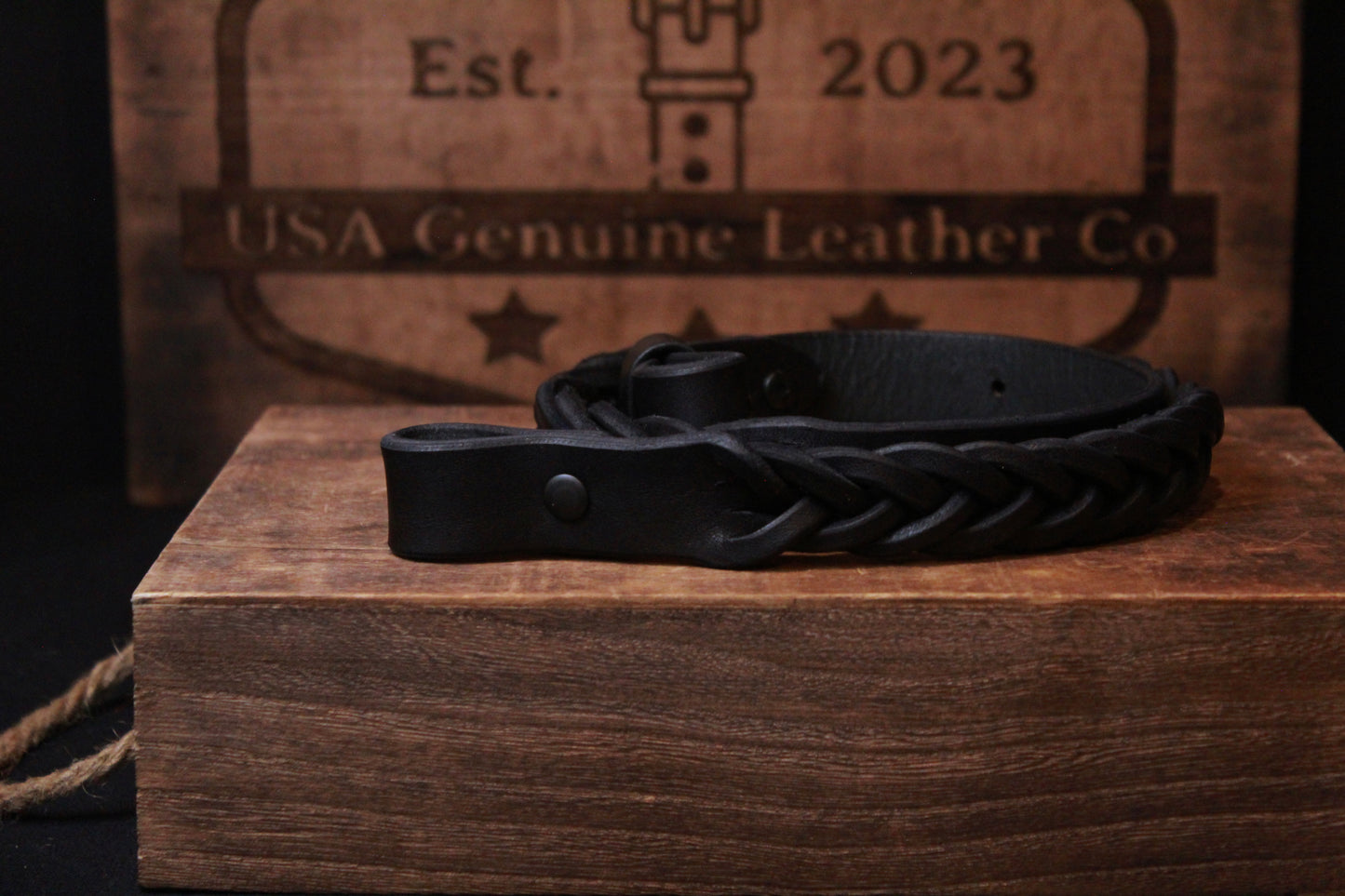 black braided leather gun strap - black braided leather gun sling - black - top - braided leather rifle sling - braided leather rifle strap for hunting