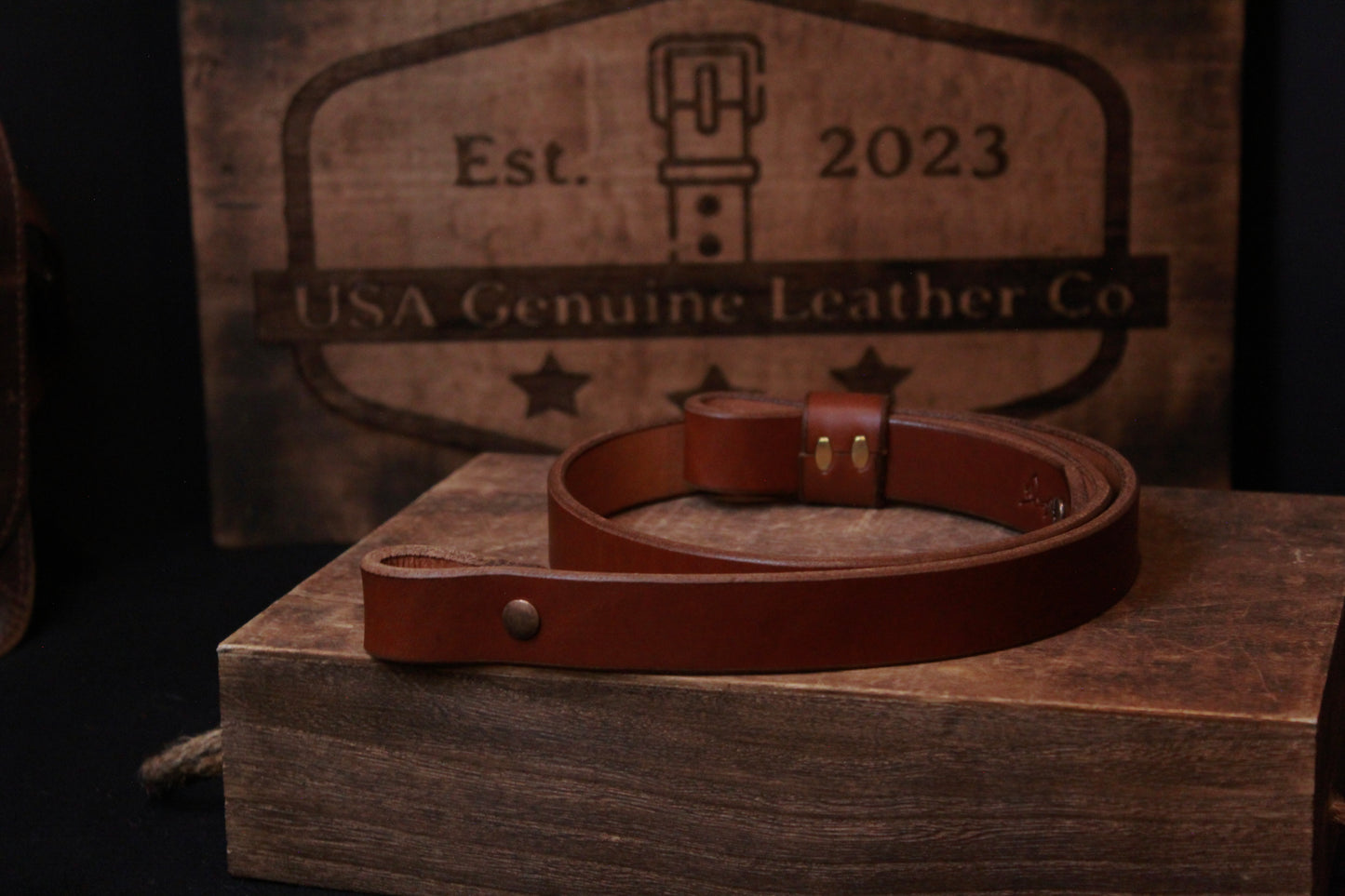 brown classic leather gun sling - brown classic leather gun strap - brown classic leather rifle sling - brown classic leather rifle strap - front