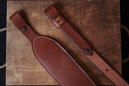 brown padded leather rifle sling - brown padded leather rifle strap - brown padded leather gun sling - brown padded leather rifle strap - top